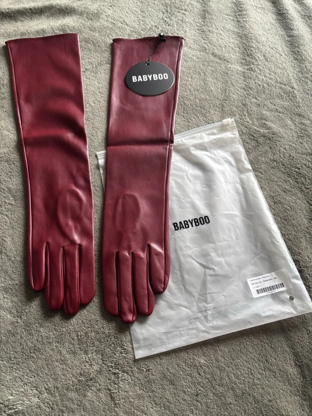 BABYBOO Women's Long Leatherette Gloves in Burgundy- New